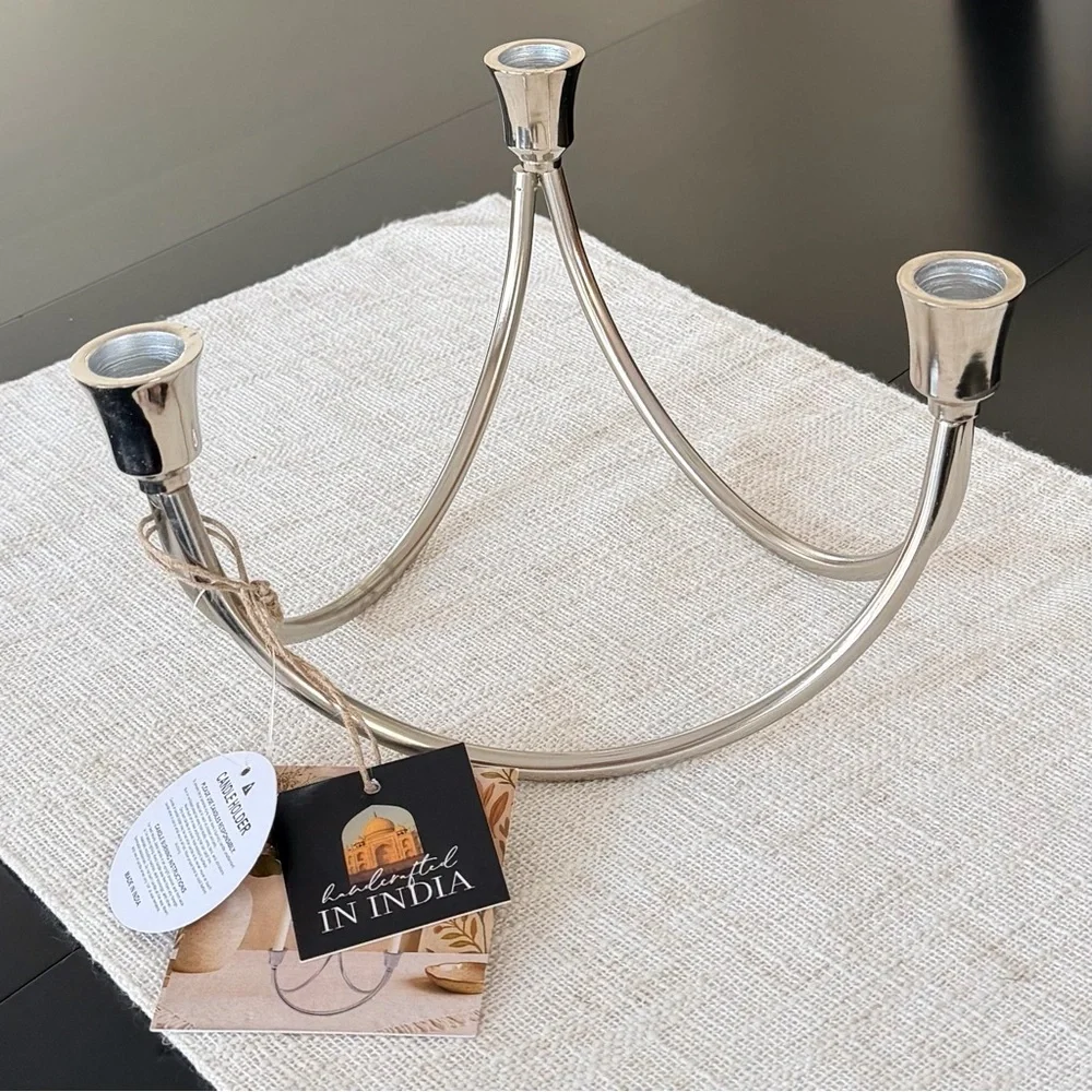Modern Silver 3-Arm Candelabra Candle Holder, Made in India